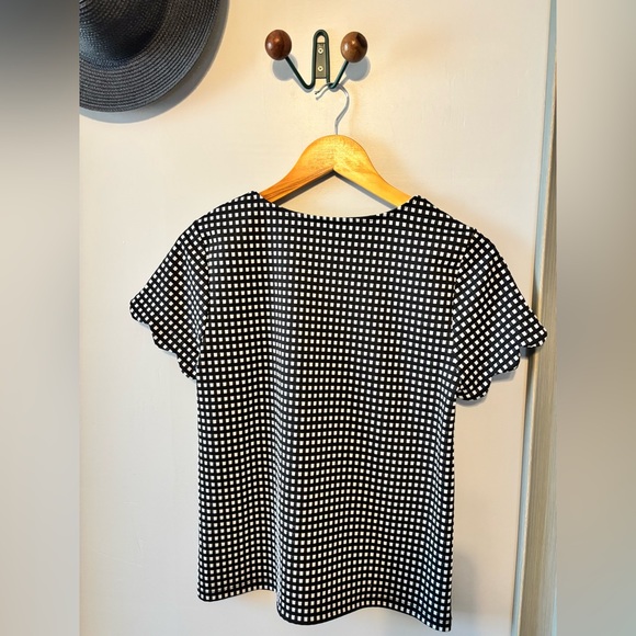 Anthropologie Pleione Gingham Black and White Checkered Women Top Scalloped - Picture 2 of 6